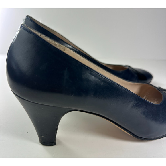 Salvatore Ferragamo Heels Black & Blue Pumps Leather Round Toe Shoe Size 9B 9 - Picture 11 of 16